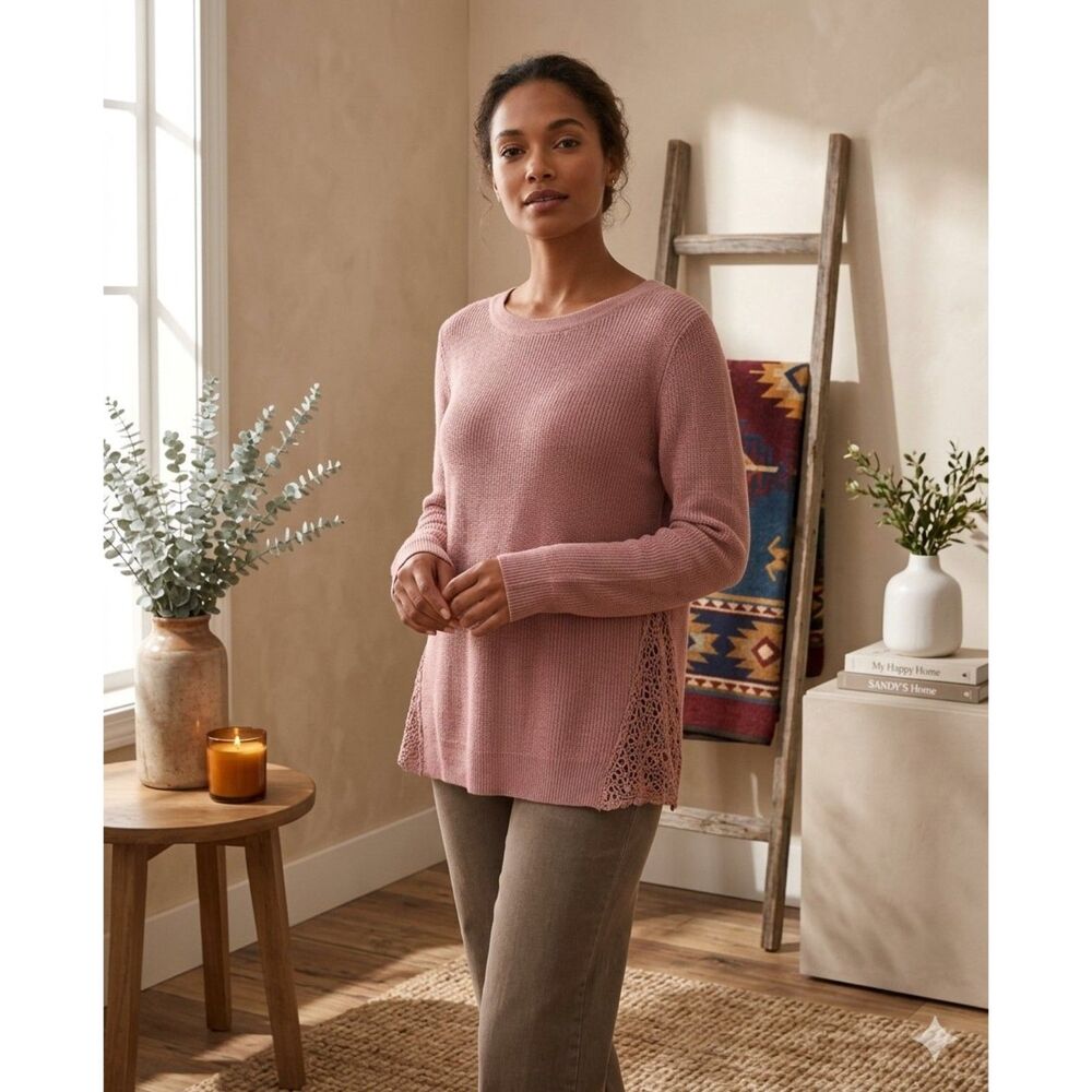 H by Halston Sweater Womens XS Pink Wool Blend Lace Knit Lightweight